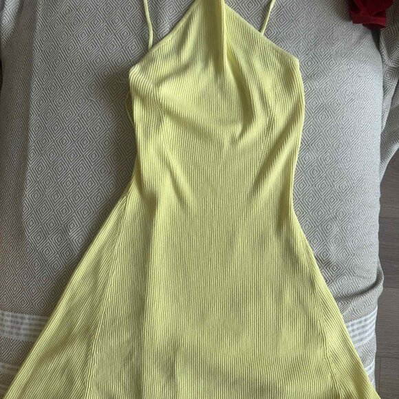 ZARA Yellow Ribbed Halter Dress – Size S - Picture 2 of 2